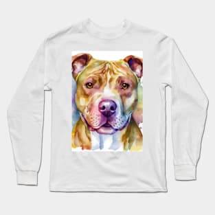 Light Brown Pit Bull Terrier Watercolor Portrait Long Sleeve T-Shirt